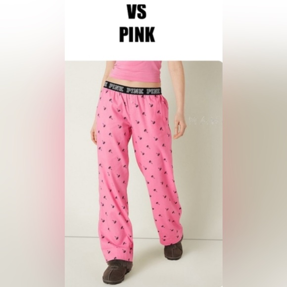 PINK VS Palm Trees Print 🌴 Flannel Pajama Pants Sz:Small-OVERSIZED ..NWOT - Picture 14 of 15